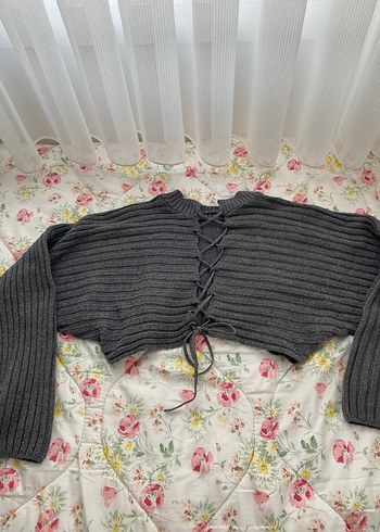 Gri Örgü Boğazlı Kadın Kazak - Görsel 2