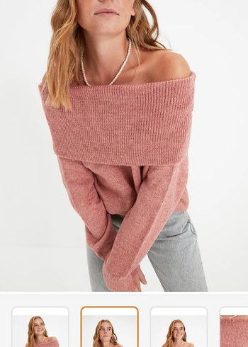 Gül Kurusu Karmen Yaka Salaş Kadın Kazak - Görsel 2