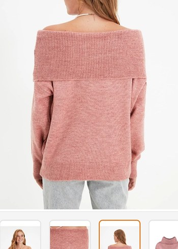 Gül Kurusu Karmen Yaka Salaş Kadın Kazak - Görsel 5