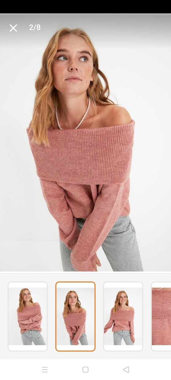 Gül Kurusu Karmen Yaka Salaş Kadın Kazak - Görsel 2