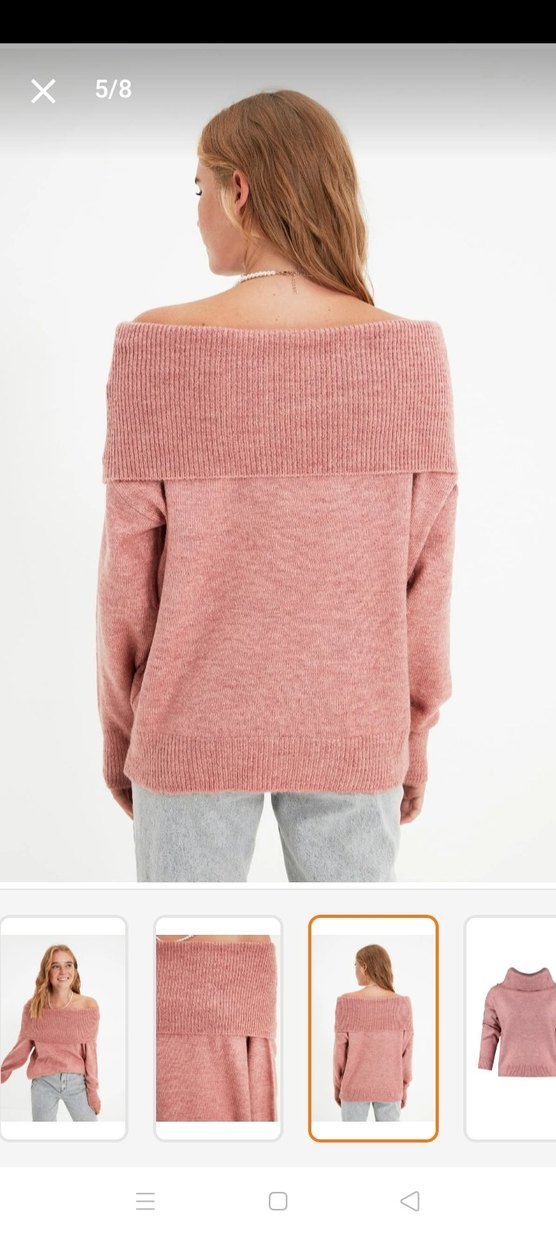 Gül Kurusu Karmen Yaka Salaş Kadın Kazak - Görsel 5