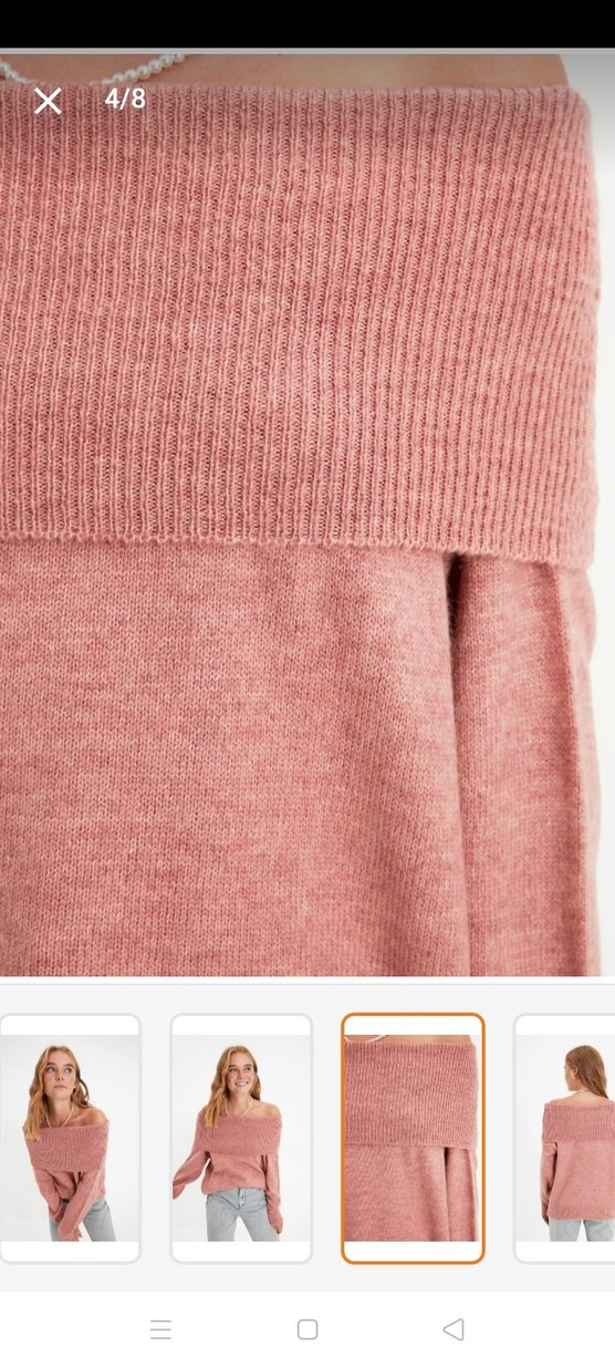 Gül Kurusu Karmen Yaka Salaş Kadın Kazak - Görsel 4