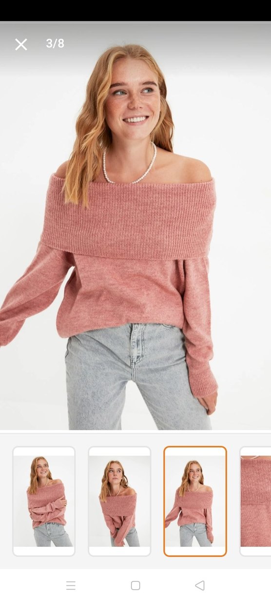 Gül Kurusu Karmen Yaka Salaş Kadın Kazak - Görsel 3