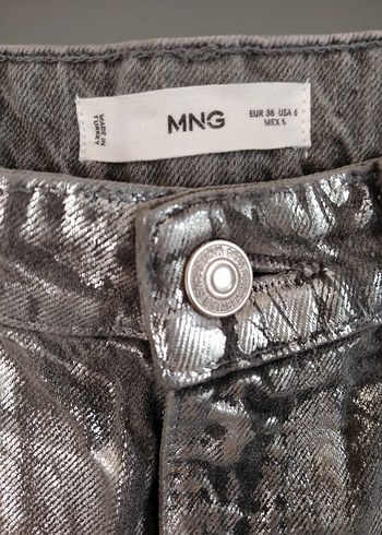 Gri Metalik Kadın Denim Pantolon - Görsel 4