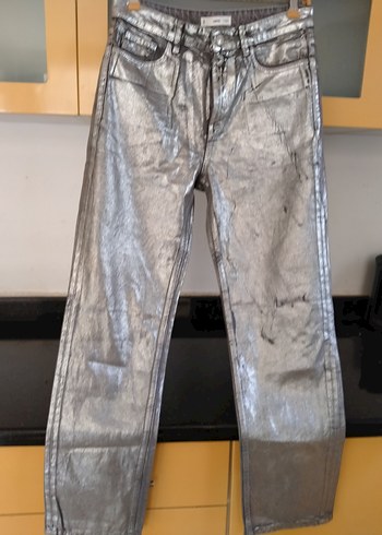 Gri Metalik Kadın Denim Pantolon - Görsel 2