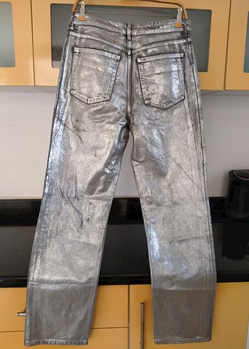 Gri Metalik Kadın Denim Pantolon - Görsel 3