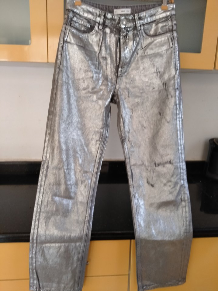 Gri Metalik Kadın Denim Pantolon - Görsel 2