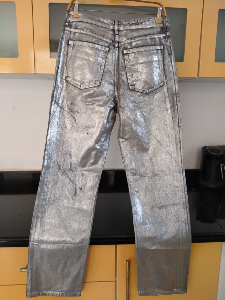 Gri Metalik Kadın Denim Pantolon - Görsel 3
