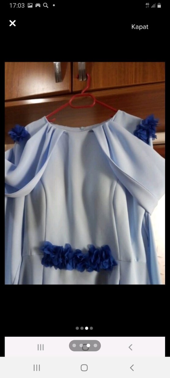 Mavi Drapeli Uzun Kadın Abiye Elbise - Görsel 3