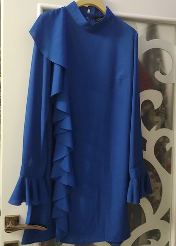 Uzun Kollu Fırfırlı Mavi Tunik - Görsel 3