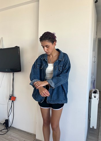 Diğer Kadın Koyu Mavi Oversize Jean Ceket