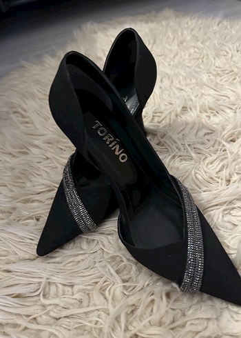 Siyah Taşlı Stiletto Kadın Topuklu Ayakkabı