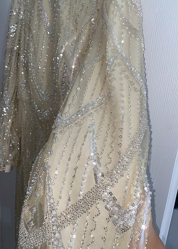 Bej İşlemeli Uzun Abiye Elbise - Görsel 6