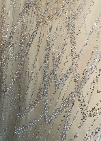 Bej İşlemeli Uzun Abiye Elbise - Görsel 7