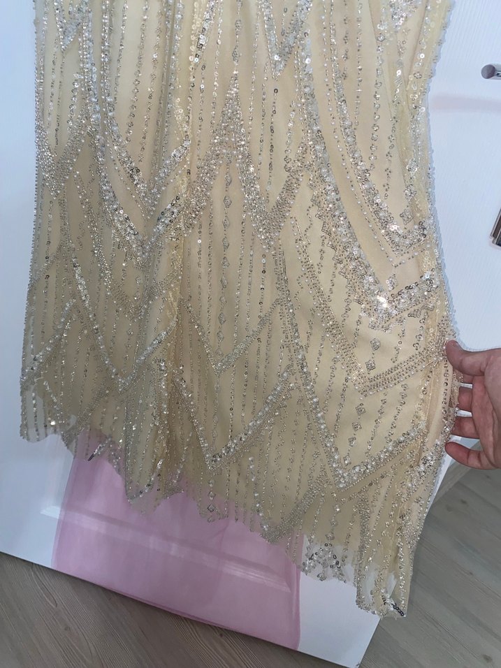 Bej İşlemeli Uzun Abiye Elbise - Görsel 5