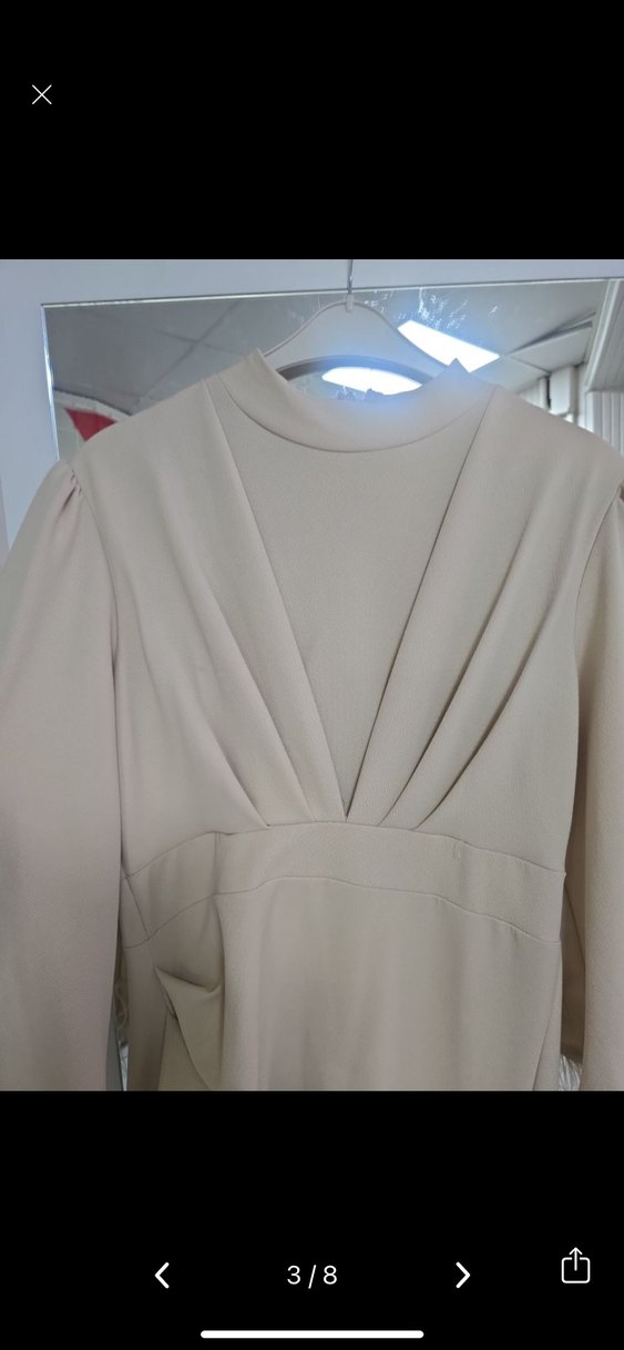 Bej Drapeli Kadın Uzun Abiye Elbise - Görsel 3