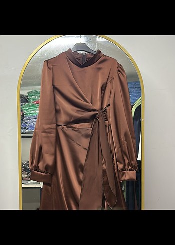 Kahverengi Drapeli Uzun Kadın Elbise - Görsel 2