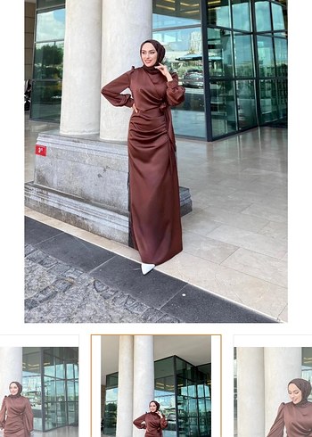 Kahverengi Drapeli Uzun Kadın Elbise - Görsel 4