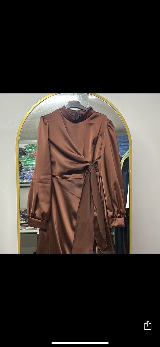 Kahverengi Drapeli Uzun Kadın Elbise - Görsel 2