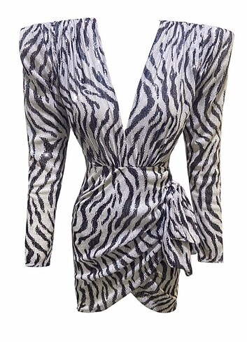 xs Beden siyah Renk Gira Official 34/36 beden Zebra Desen Payetli Elbise