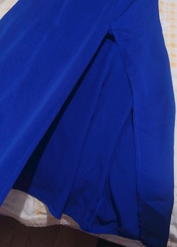 Koyu Mavi Drapeli Uzun Abiye Elbise - Görsel 2