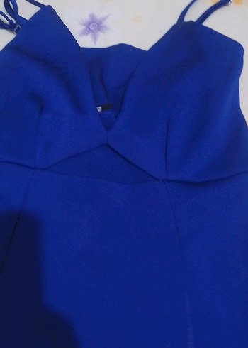 Koyu Mavi Drapeli Uzun Abiye Elbise - Görsel 3