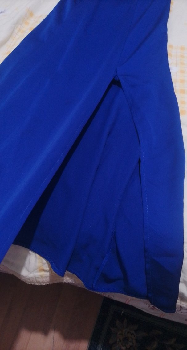 Koyu Mavi Drapeli Uzun Abiye Elbise - Görsel 2