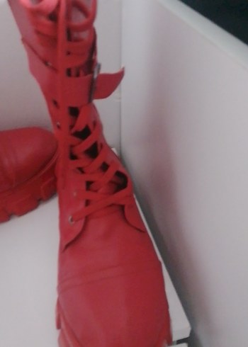 Kırmızı Deri Kadın Yüksek Topuklu Bot - Görsel 2