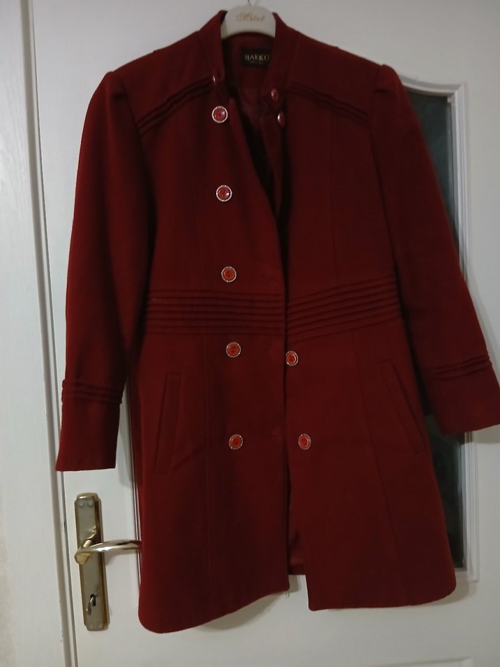 Bordo Düğmeli Kadın Kaban - Görsel 3