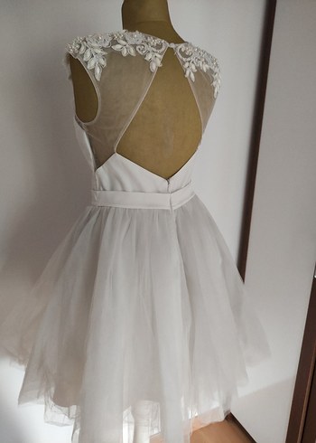 Mini Beyaz Dantel Detaylı Abiye Elbise - Görsel 6