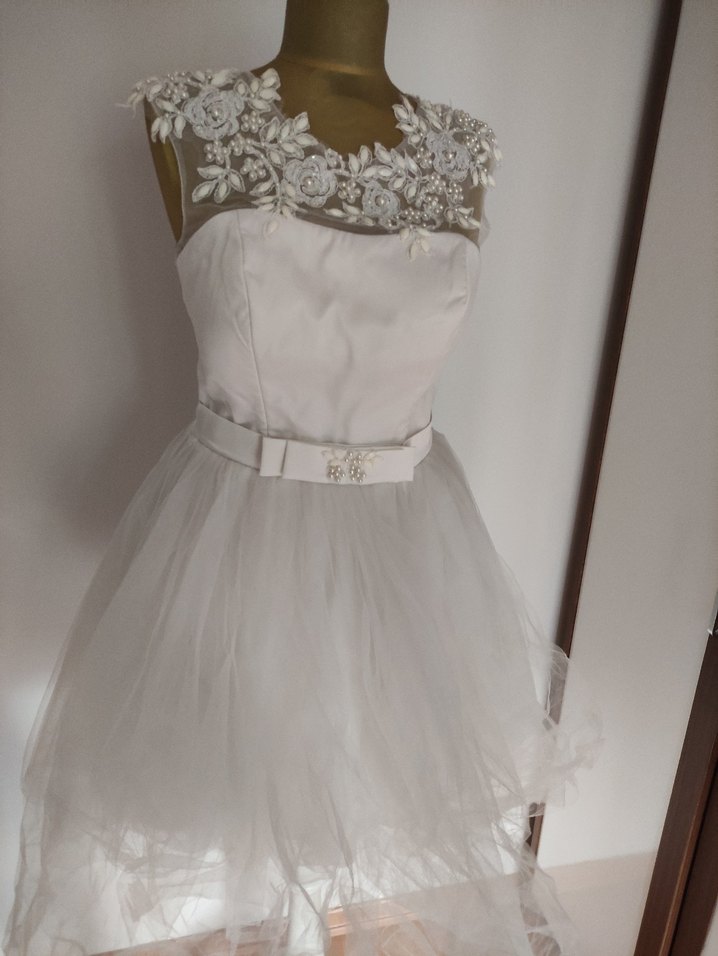 Mini Beyaz Dantel Detaylı Abiye Elbise - Görsel 2