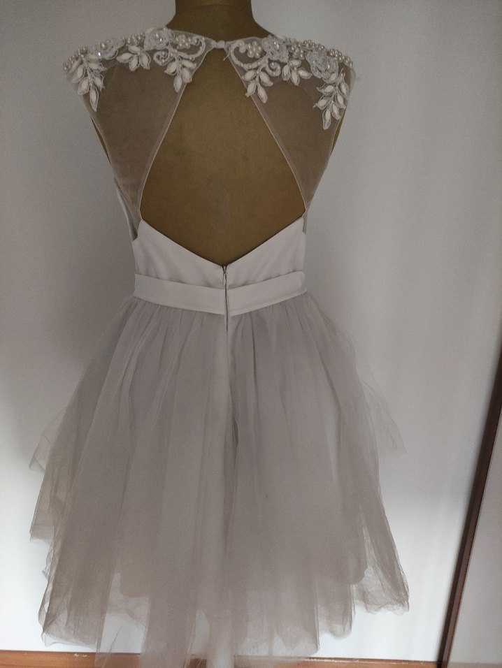 Mini Beyaz Dantel Detaylı Abiye Elbise - Görsel 5