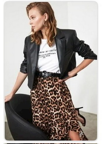 Kahverengi Leopar Desenli Etek