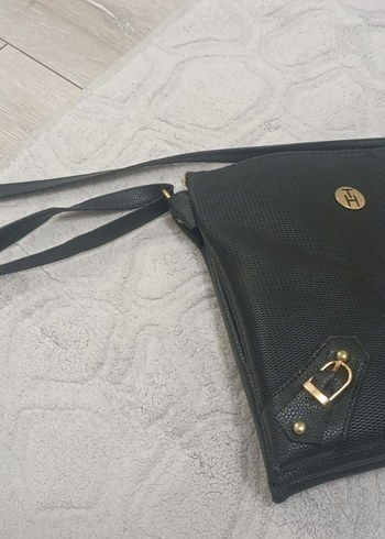 Diğer Siyah Deri Kadın Çanta - Minimalist Yılan Desenli
