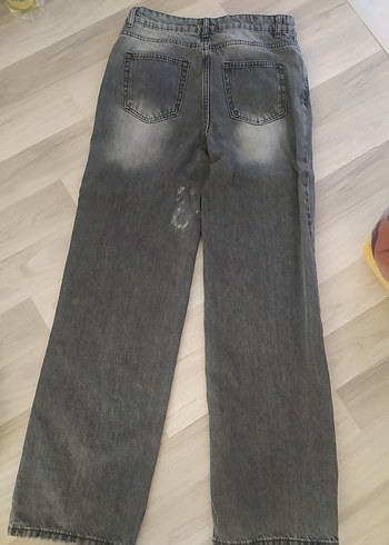 38 Beden Gri Kadın Loose Fit Midi Denim Jean