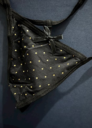 Siyah Gold Puantiyeli Mini Goth Sütyen Takımı - Görsel 4