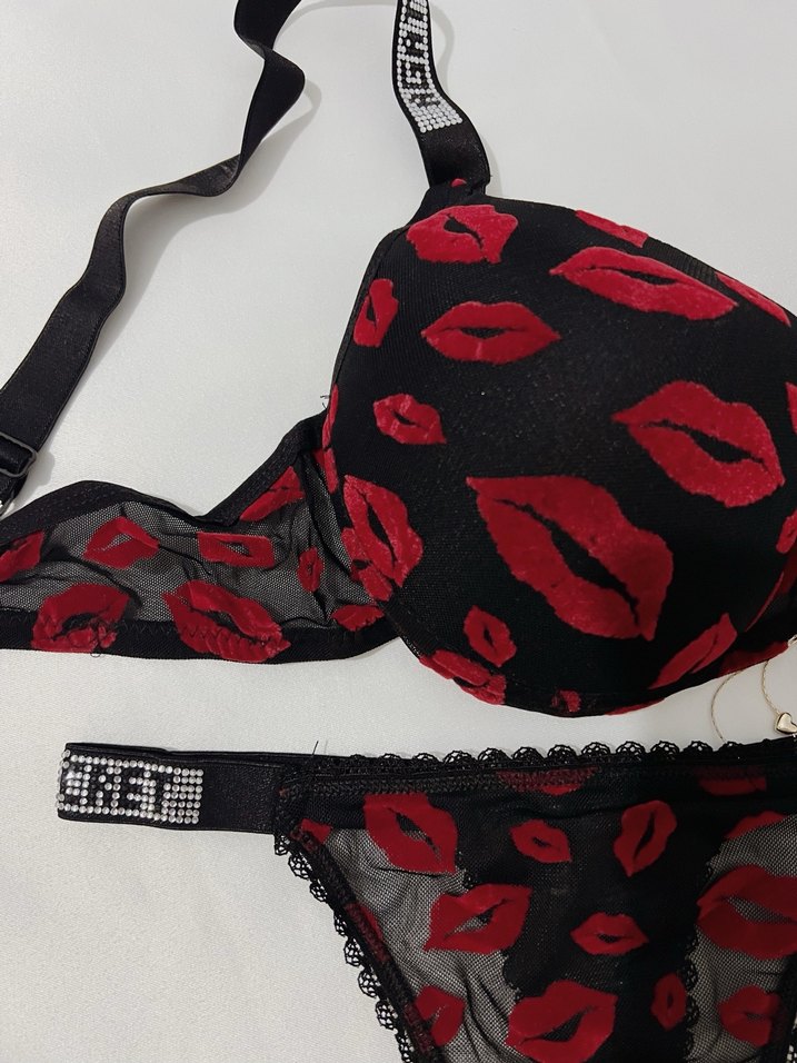 Kırmızı Desenli Dolgulu Gotik Sütyen - Görsel 3