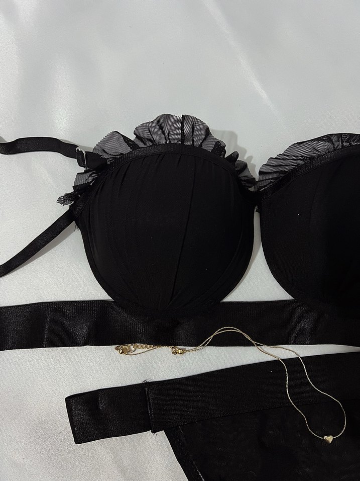 Siyah Lotus Dolgulu Sütyen ve Külot Takımı - Görsel 2