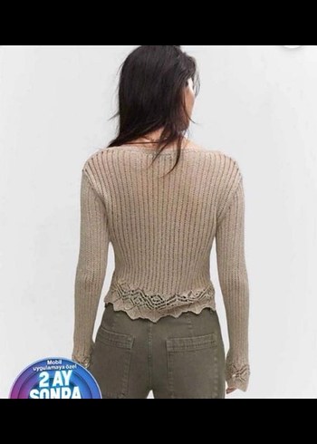 MANGO METALİK V Yaka Örgü Bohem Kadın Kazak - Görsel 3