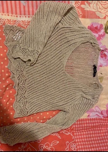 MANGO METALİK V Yaka Örgü Bohem Kadın Kazak - Görsel 4