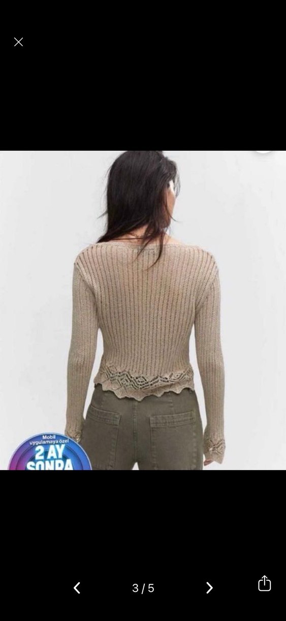 MANGO METALİK V Yaka Örgü Bohem Kadın Kazak - Görsel 3