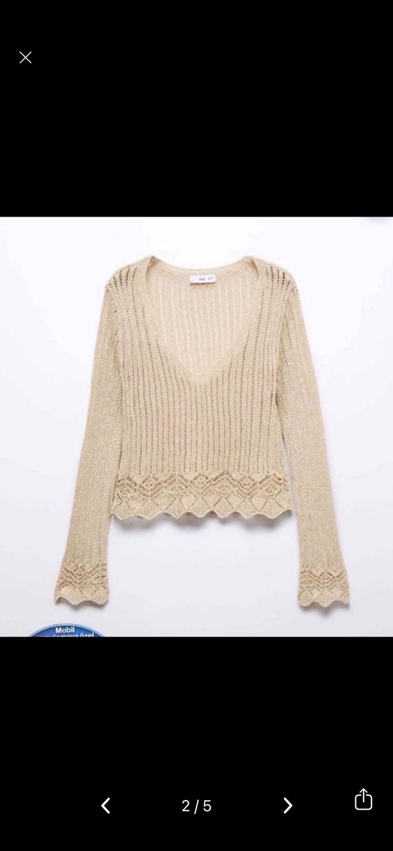 MANGO METALİK V Yaka Örgü Bohem Kadın Kazak - Görsel 2