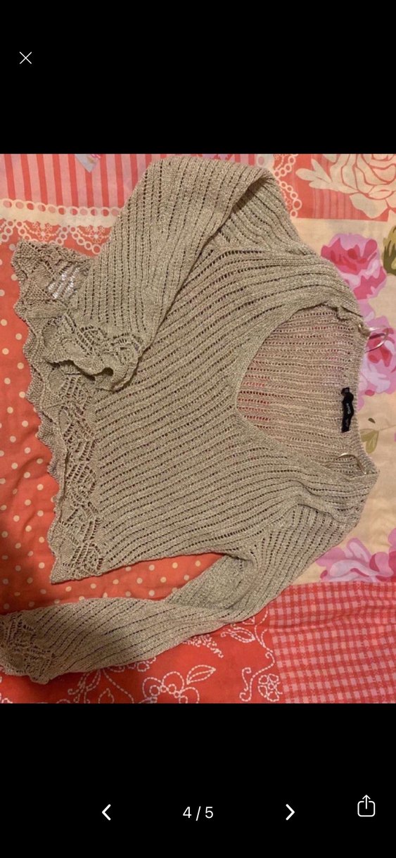 MANGO METALİK V Yaka Örgü Bohem Kadın Kazak - Görsel 4