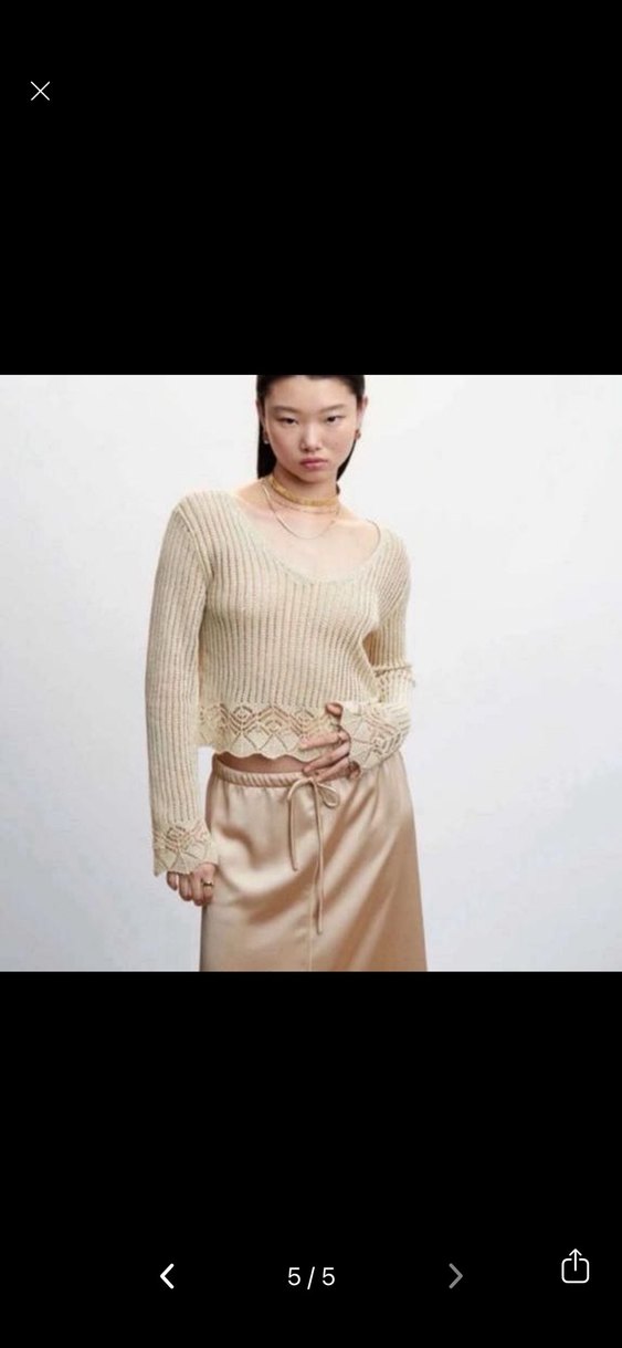 MANGO METALİK V Yaka Örgü Bohem Kadın Kazak - Görsel 5