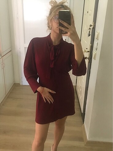 s Beden bordo Renk Elbise