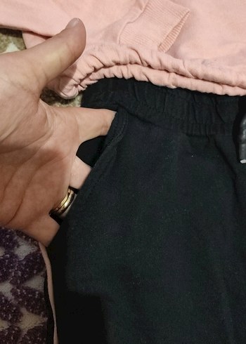 9 Yaş Beden pembe Renk Beli Kemerli Siyah Rahat kız çocuk Eşofman takimi