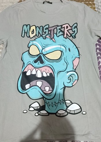 Gri Erkek Tişörtü, Baskılı, Rock Punk