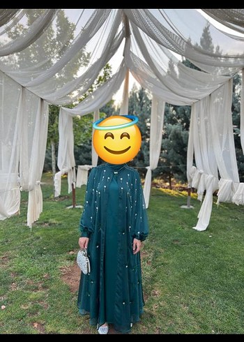 diğer Beden Boncuk Detaylı Uzun Yeşil Elbise