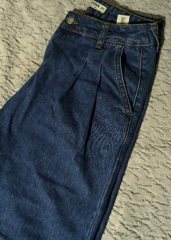 Kadın Lacivert Denim Pileli Midi Jean