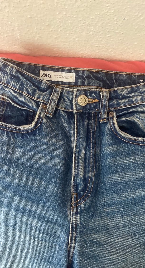 Zara Düğmeli Mavi Kadın Denim Pantolon - Görsel 2